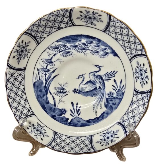 Antique Tea Cup & Saucer Blue White Birds Tuscan Fine English Bone China - Picture 2 of 8